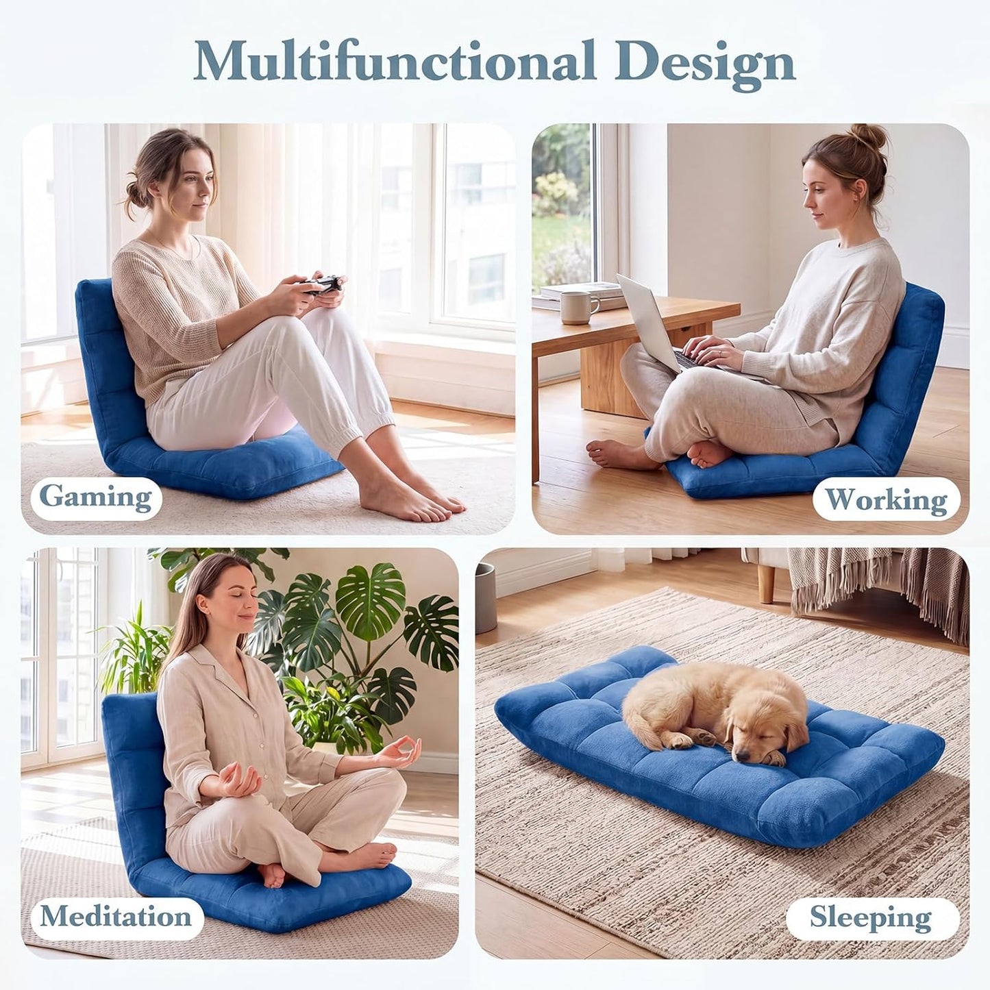 Giantex Folding Floor Chair with Back Support, 14 Adjustable Position, Padded Sleeper Bed, Couch Recliner, Gaming Floor Chairs for Adults, Meditation, Living Room (TAN)
