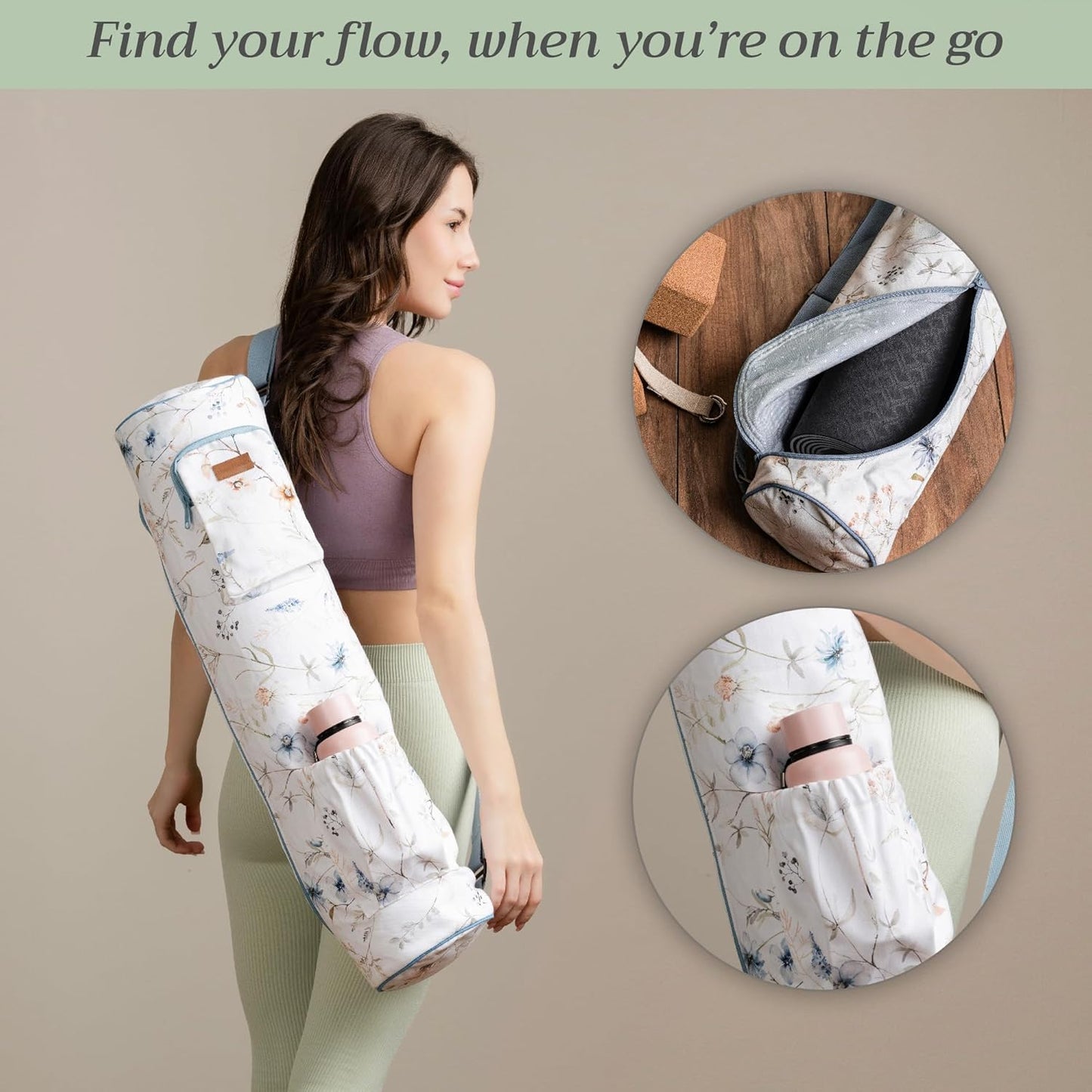 Maison d' Hermine Yoga Mat bag, Cylindrical bag for Woman&Men, yoga mat Bag &Adjustable shoulder straps Yoga Mat Carrier Bag with Drawstring Water Bottle Pocket and zipper pocket Easter Gifts