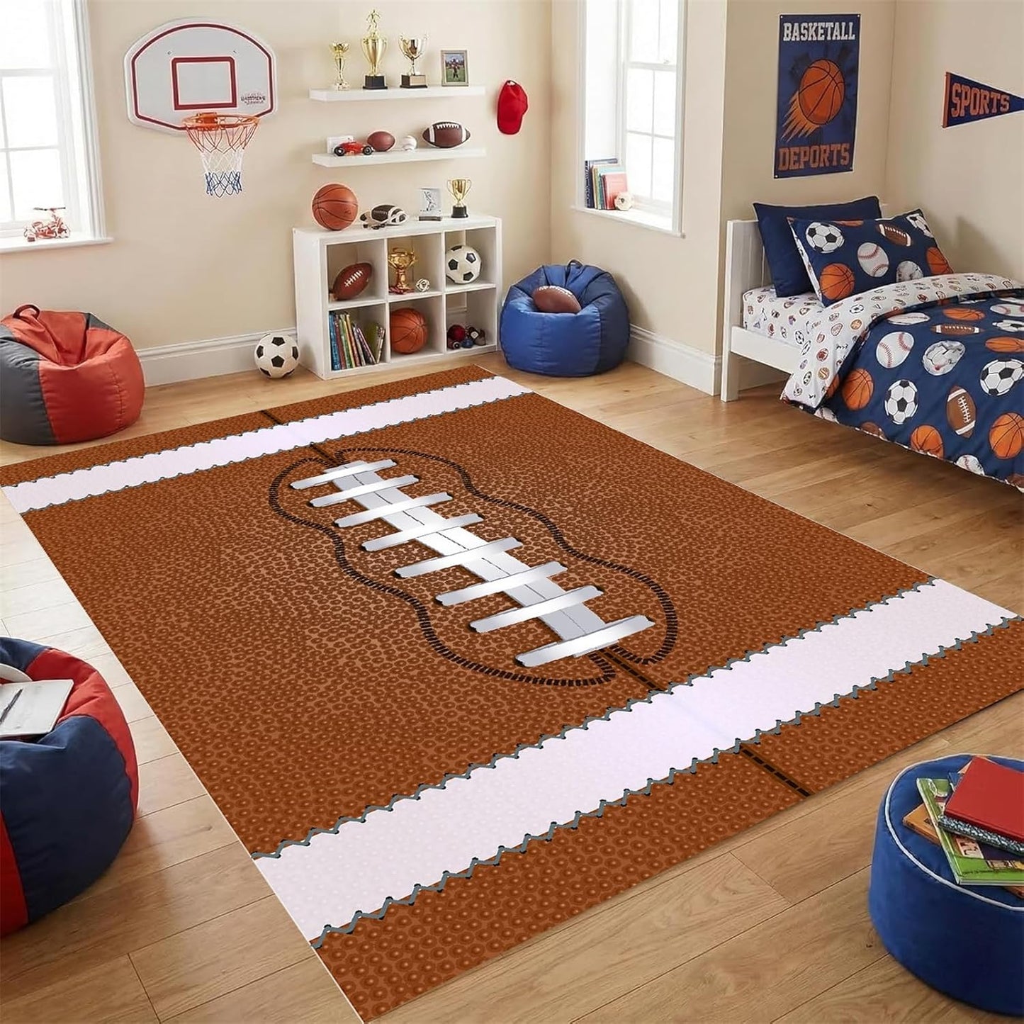 Sports Field Area Rug,5x7ft, Soccer Field Chalked Blackboard Football Stadium Board Painted Non-Slip Soft Carpet Floor Mat Indoor Living Room Bedroom Rugs Yoga Mat Home Decor