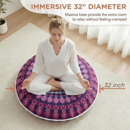 Codi Meditation Floor Pillow Set of 2, Round Large Pillows Seating for Adults, Bohemian Mandala Circle Cushion for Outdoor Fireplace Yoga Living Room, 32 Inch, Memory Foam Added, Purple Orchid NEW