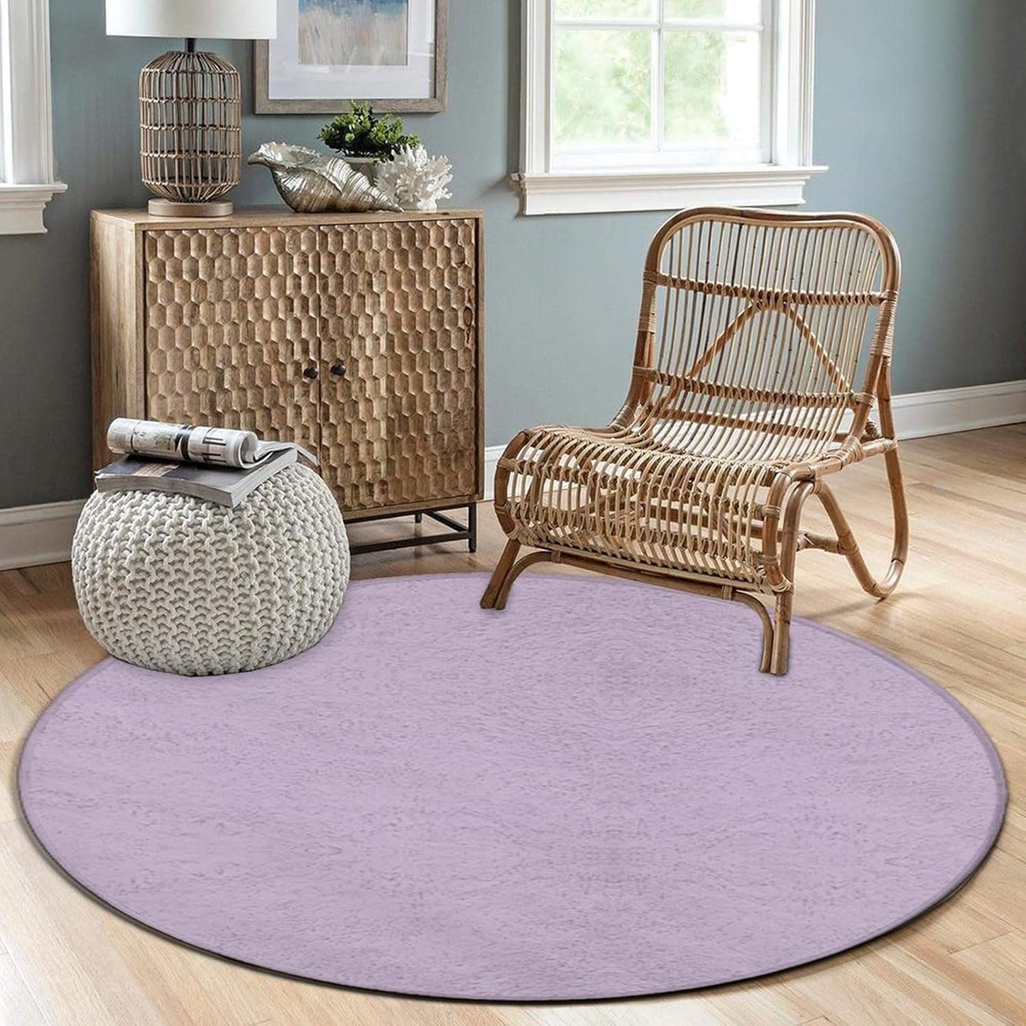 Women's Large Home Decor Mat, Soft Round Yoga Carpet, Non Slip Machine Washable Home Office Circle Rug Purple