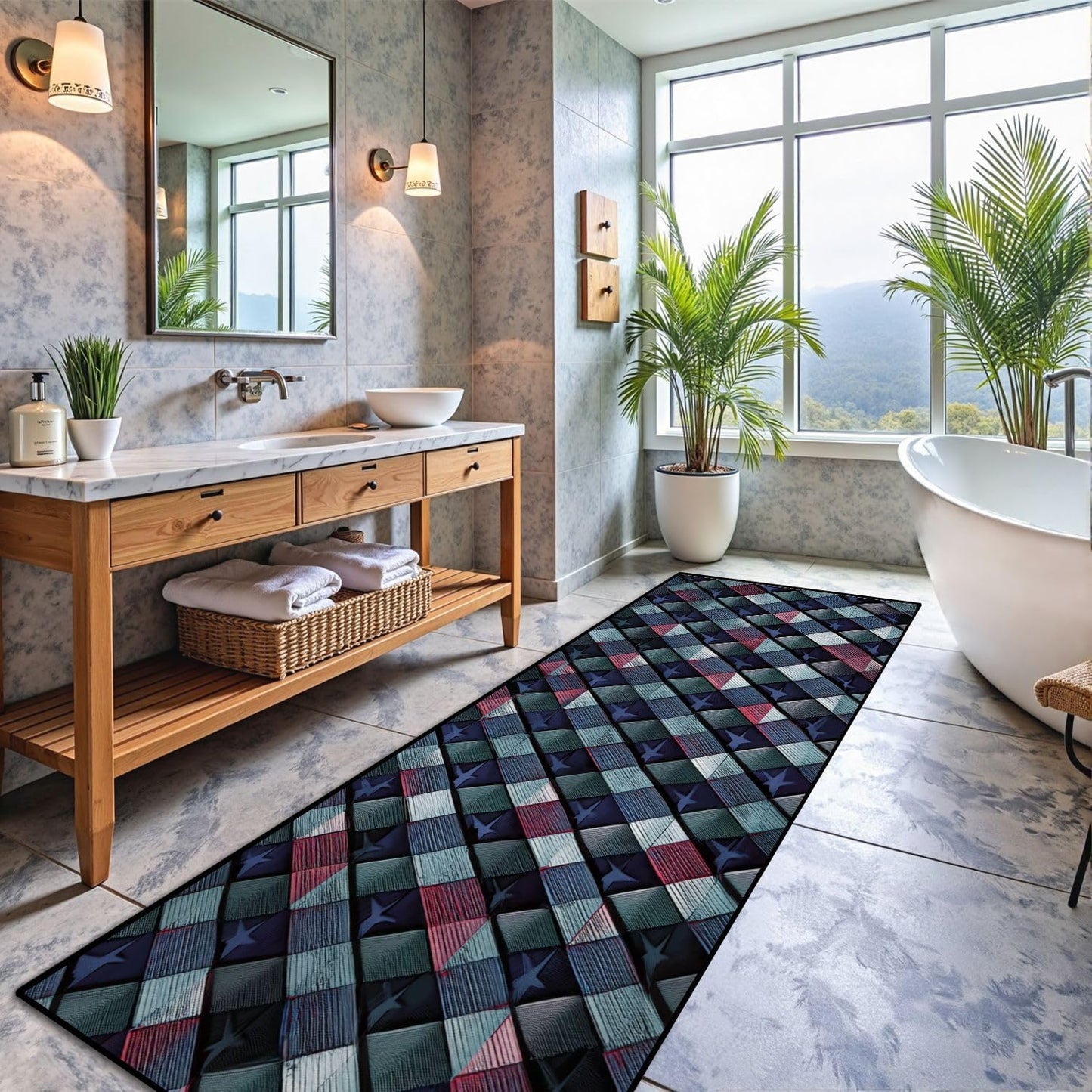 Runner Rug Washable 2x6 White Navy Blue Green Tartan Plaid Scottish Texture from Tartan Plaid Non-Slip Hallway Area Rug Indoor Outdoor Home Decor for Entryway Bathroom Kitchen Carpet Yoga Floor Mat