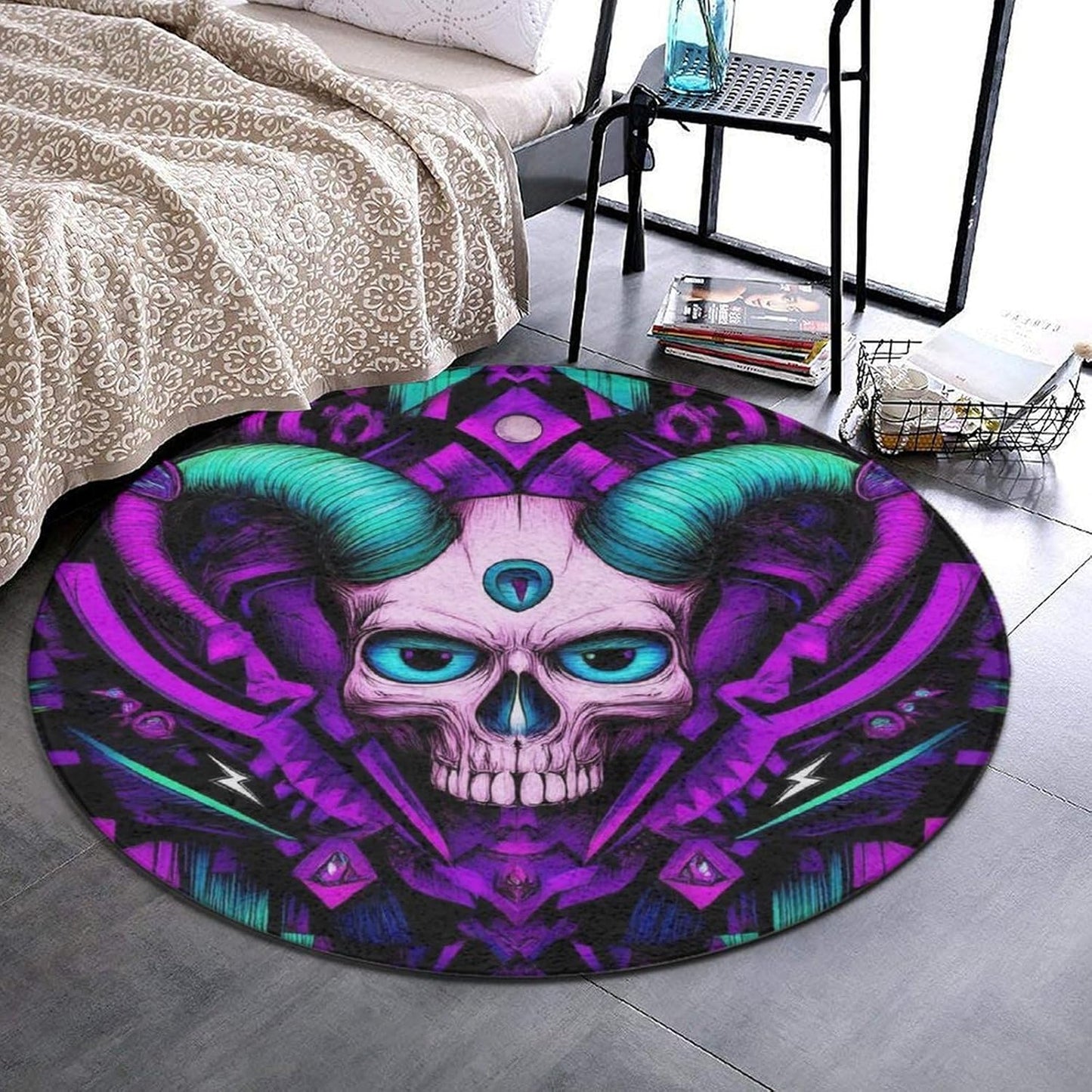Home Decor Non Slip Kitchen Office Circle Rug, Machine Washable Modern Round Area Rug, Room Sofa Yoga Soft Round Carpet Purple Galaxy Trippy Space Astronaut Art, 36inch