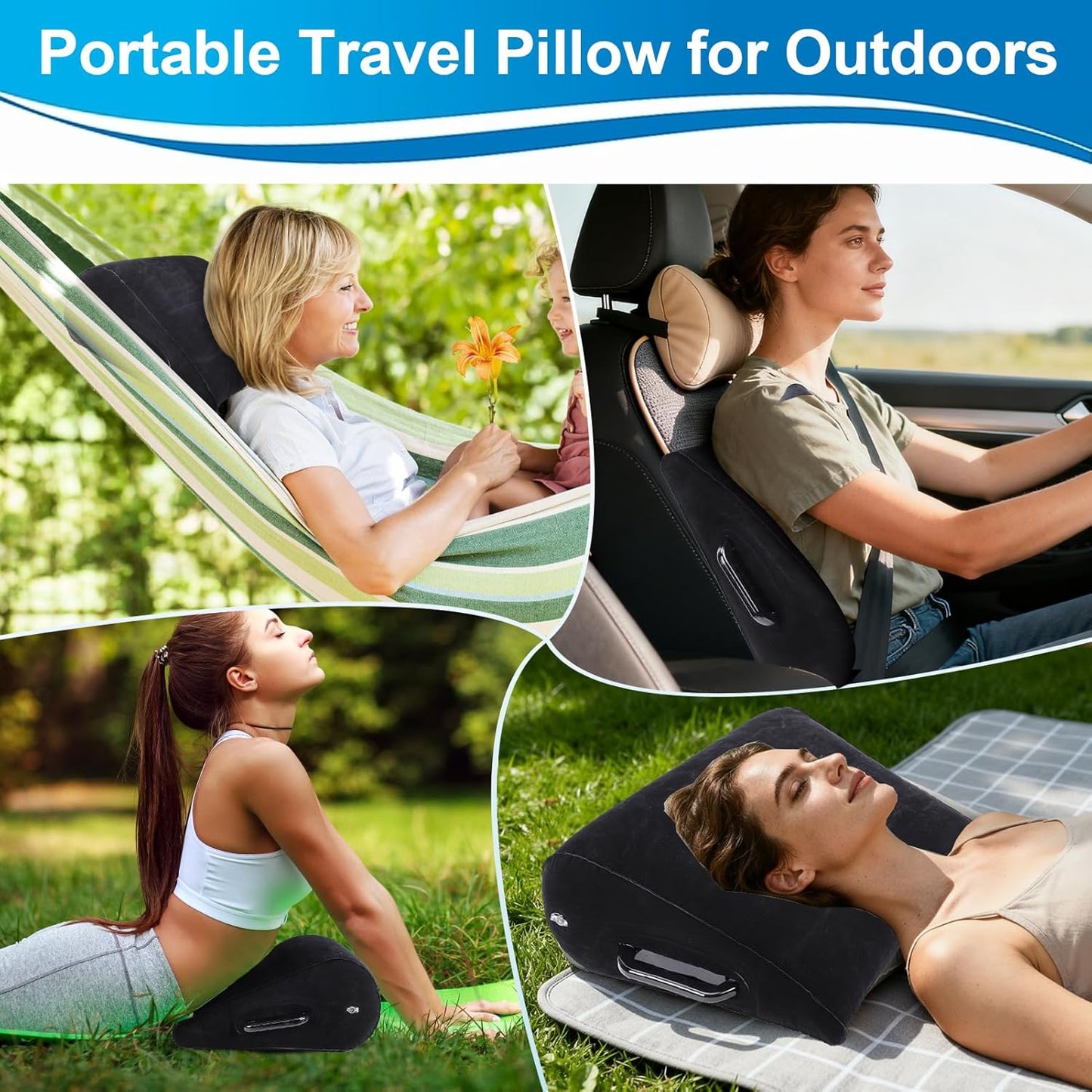 Gugxiom Portable Wedge Pillow Inflatable Cushion, Inflatable Lumbar Pillow, Use in Office Chair Car Seat Bed Travel Camping, for Yoga Sleeping Reading Lumbar Support Cushion (Black)