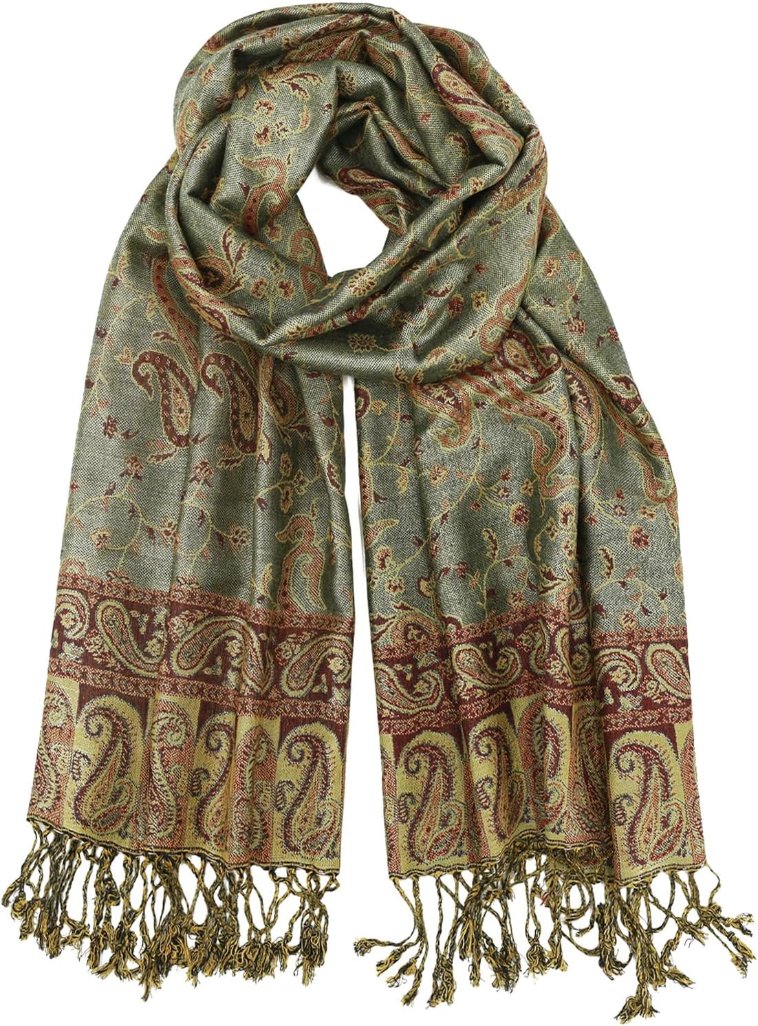 Ciormis Two Tone Silky Paisley Pashmina Shawl Scarf,Soft Women's Rave Jacquard Pashminas Wrap Scarves
