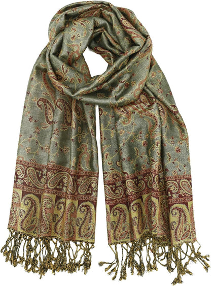 Ciormis Two Tone Silky Paisley Pashmina Shawl Scarf,Soft Women's Rave Jacquard Pashminas Wrap Scarves