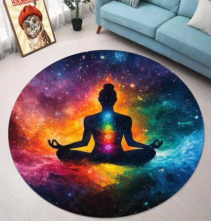 Chakra Round Area Rug, Non-Slip Meditation & Yoga Carpet for Living Room, Meditation Round Area Rugs, Modern Circular Bedroom Rug 57