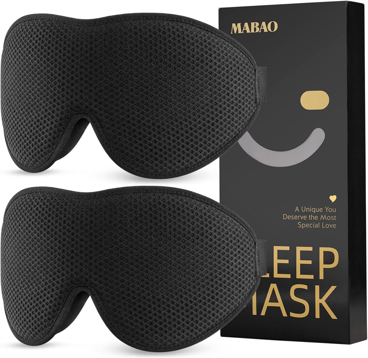 MABAO Sleep Mask for Side Sleeper, Eye Mask for Sleeping Women Men, 3D Contoured Cup No Eye Pressure 100% Light Blocking Sleeping Mask with Adjustable Strap Night Blindfold Flight, Travel, Nap, Black