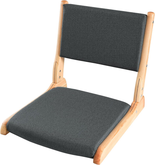 Japanese Floor Chair with Back Support, Foldable Meditation Chair, Legless Tatami Chair with Cushion, Floor Seat for Living Room, Bedroom, Bay Window (1, Gray)