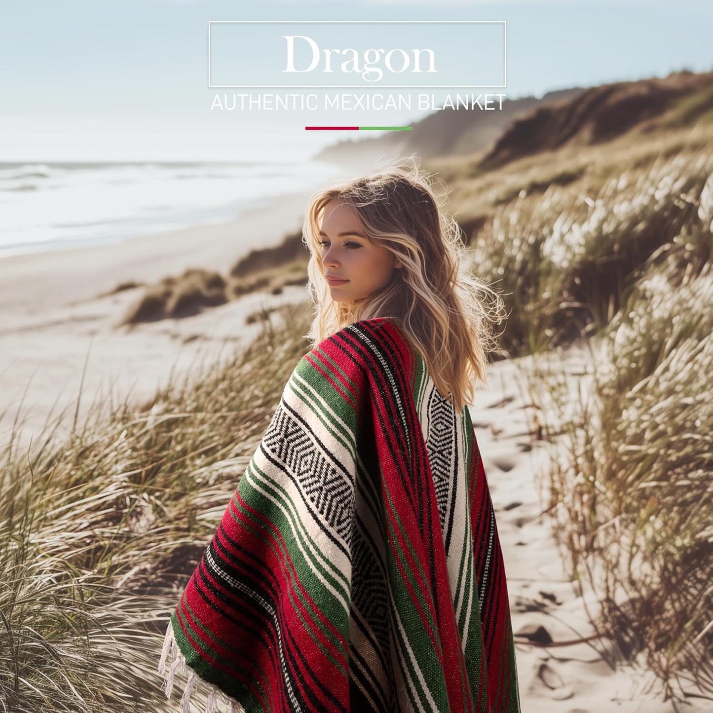Hydration Nation Authentic Large Handwoven Mexican Blanket - Soft Yoga - Durable Serape - Lightweight Falsa, Beach, Camping, Picnic, Outdoor 70"x50" - Mandarin