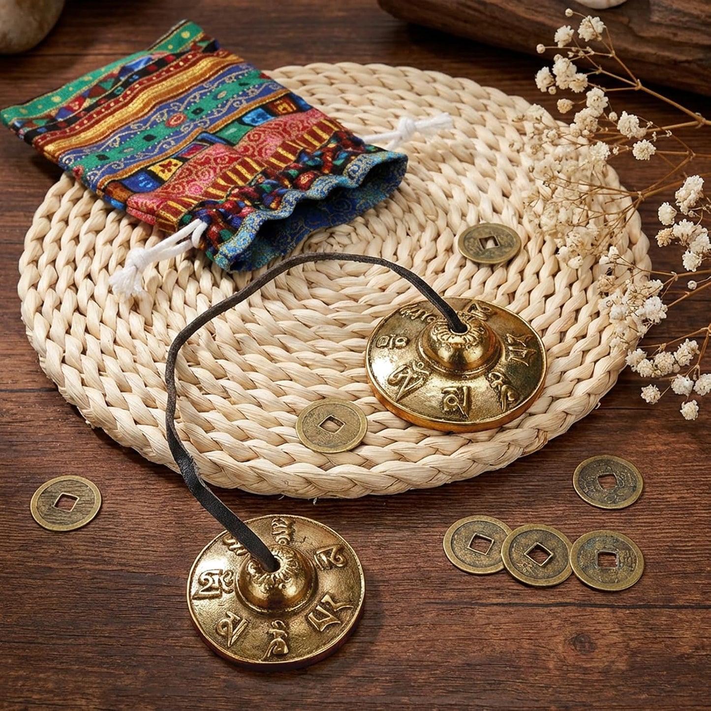 Foraineam Tingsha Cymbals Meditation Chime Bells, 2.5 Inch Brass Tibetan Tingsha Bells Relaxation Musical Instruments for Mindfulness, Chakra Healing, Stress Relief, Sound Awakening, Yoga Meditation
