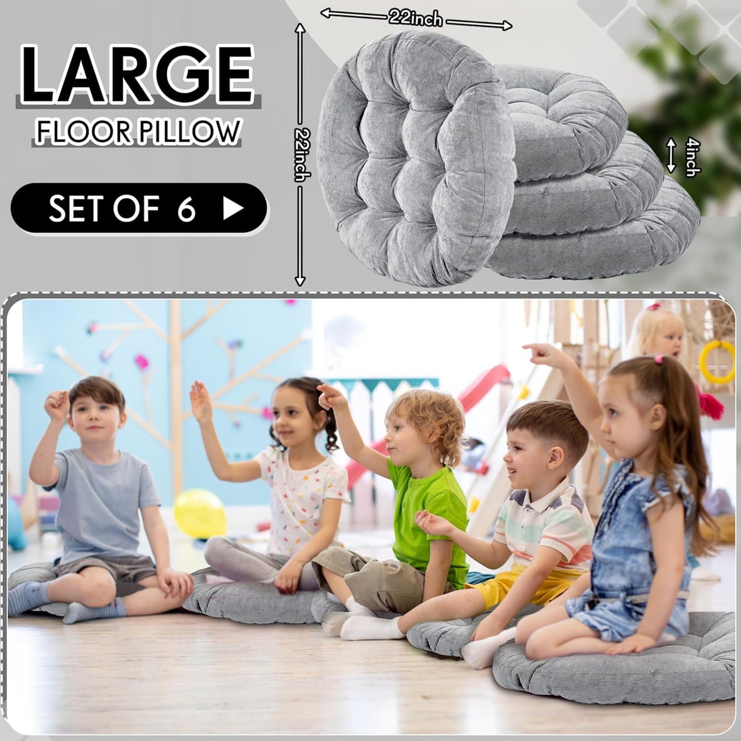 Jerify Floor Pillow Cushions Large Round Square Large Meditation Floor Pillow for Classroom Adult Meditation Picnic Party Seating Learning Daycare School(Square,Mixed Colors,4 Pcs)
