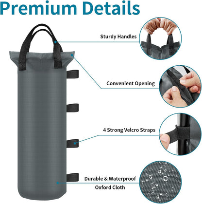 4 Sand Bags for Weight, Heavy Duty Sandbags for Canopy Legs, Extra Large Pop Up Tent Weights, Canopy Weight Bags for Gazebo, Outdoor Sun Shelter, Umbrella - Black, 6"×20", Without Sand