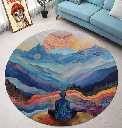 Chakra Round Area Rug, Non-Slip Meditation & Yoga Carpet for Living Room, Meditation Round Area Rugs, Modern Circular Bedroom Rug 57