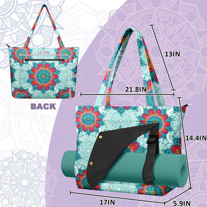 Yoga Bag for Women, Large Canvas Yoga Mat Tote Bag with Yoga Mat Carrier - Large Mat Pocket Fitness Tote for Pilates, Gym, Travel, Office & Beach
