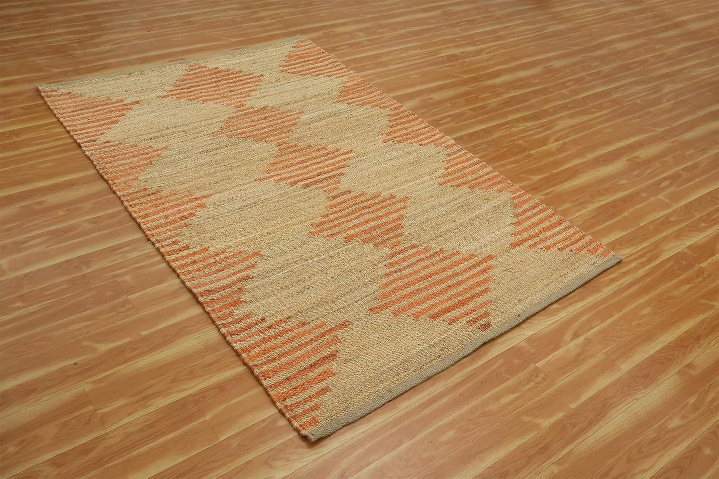 Kilim Area Rug 2x3 Flatweave Hand Braided Jute Offwhite Beige Design Handmade Boho Thick 0.27" Geometric Pattern Carpet Sisal Jute Rug Indoor Outdoor Use Rugs for Bedside, Kitchen, Yoga Mat - Colors C