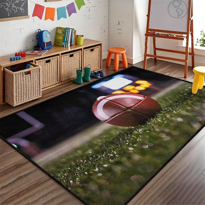 Sports Field Area Rug,5x7ft, Soccer Field Chalked Blackboard Football Stadium Board Painted Non-Slip Soft Carpet Floor Mat Indoor Living Room Bedroom Rugs Yoga Mat Home Decor
