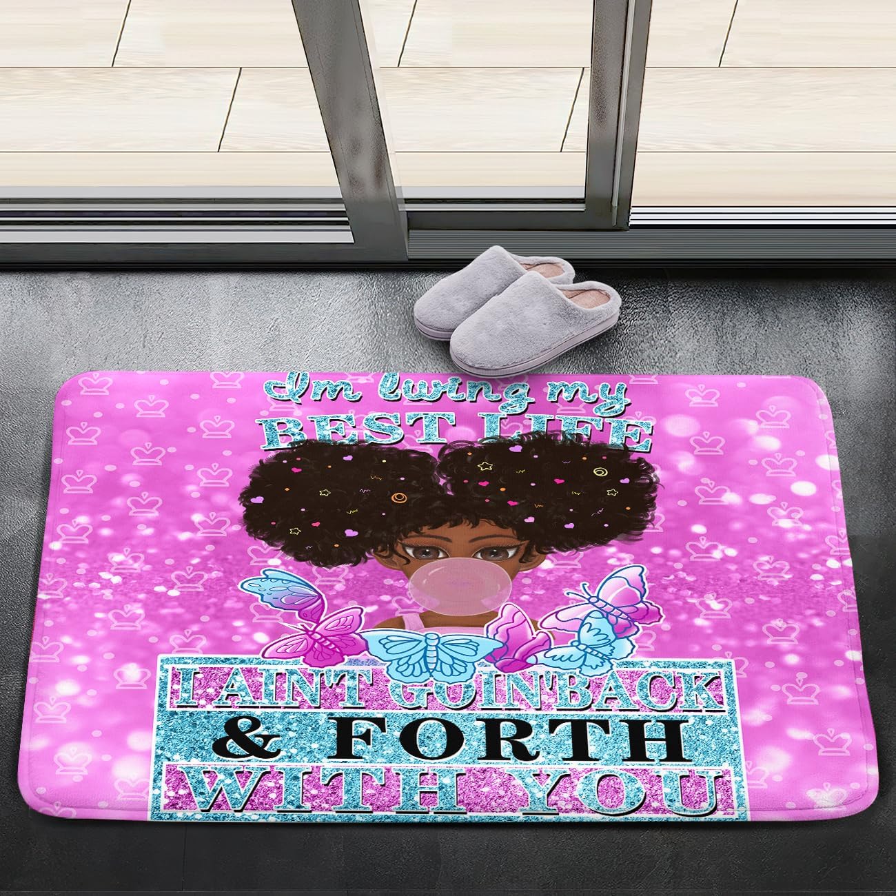 Black Girl Area Rug for Bedroom African Black Girls Floor Rugs for Living Room Playroom Cartoon Art Home Decor Soft Yoga Mats for Women Afro Purple 47" x 31" (2.7 x 3 Feet)