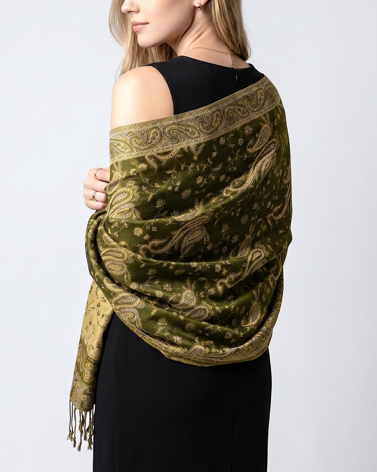 Achillea Reversible Paisley Pashmina Rave Scarf – Exotic Indian Shawls and Wraps for Evening Dresses, Festivals, All Seasons - Colors B
