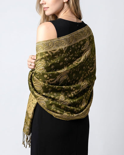 Achillea Reversible Paisley Pashmina Rave Scarf – Exotic Indian Shawls and Wraps for Evening Dresses, Festivals, All Seasons - Colors B