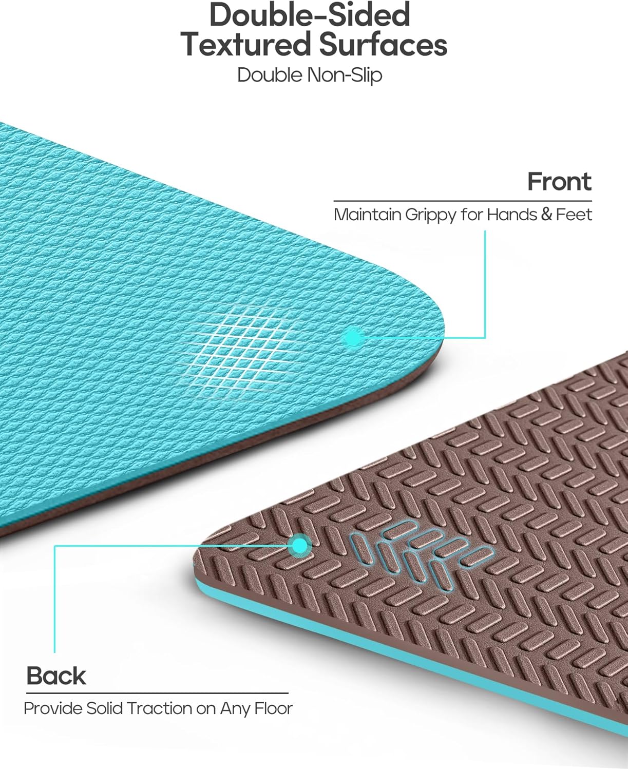 Heathyoga Yoga Mat Non Slip TPE Pilates Exercise Mats for Home Workout Gym Fitness Eco Friendly Thick Hot Yoga Mat with Strap Body Alignment,72"x 26" Thickness 1/4"