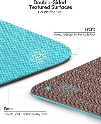 Heathyoga Yoga Mat Non Slip TPE Pilates Exercise Mats for Home Workout Gym Fitness Eco Friendly Thick Hot Yoga Mat with Strap Body Alignment,72"x 26" Thickness 1/4"