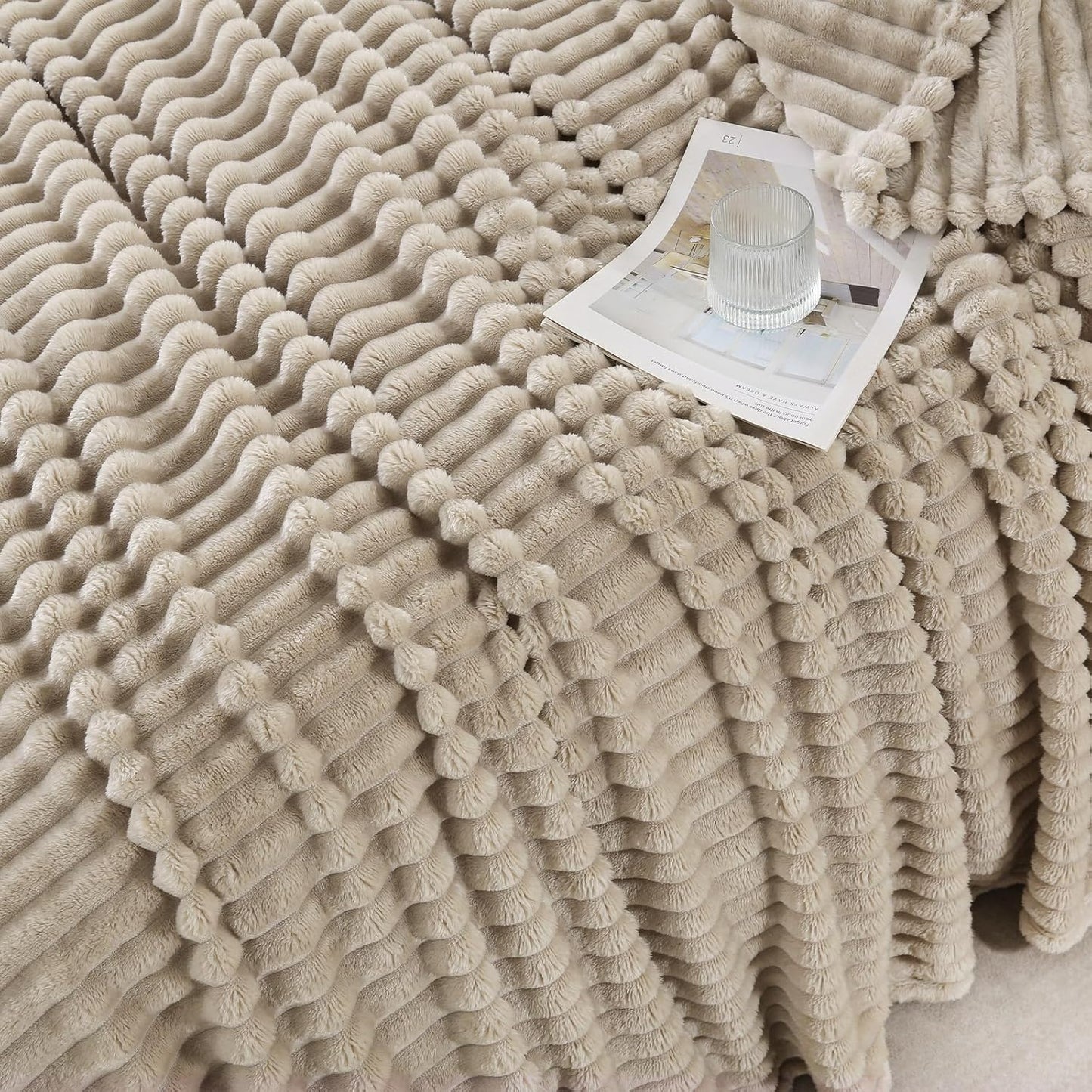 Khaki Throw Blanket for Couch Sofa 50x60 inches Striped Fleece Blankets Room Home Decor Lightweight Plush Soft Cozy Gifts for Women Mom Girls