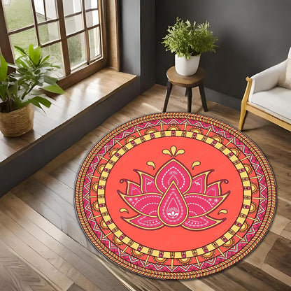 Chakra Round Area Rug, Non-Slip Meditation & Yoga Carpet for Living Room, Meditation Round Area Rugs, Modern Circular Bedroom Rug 57