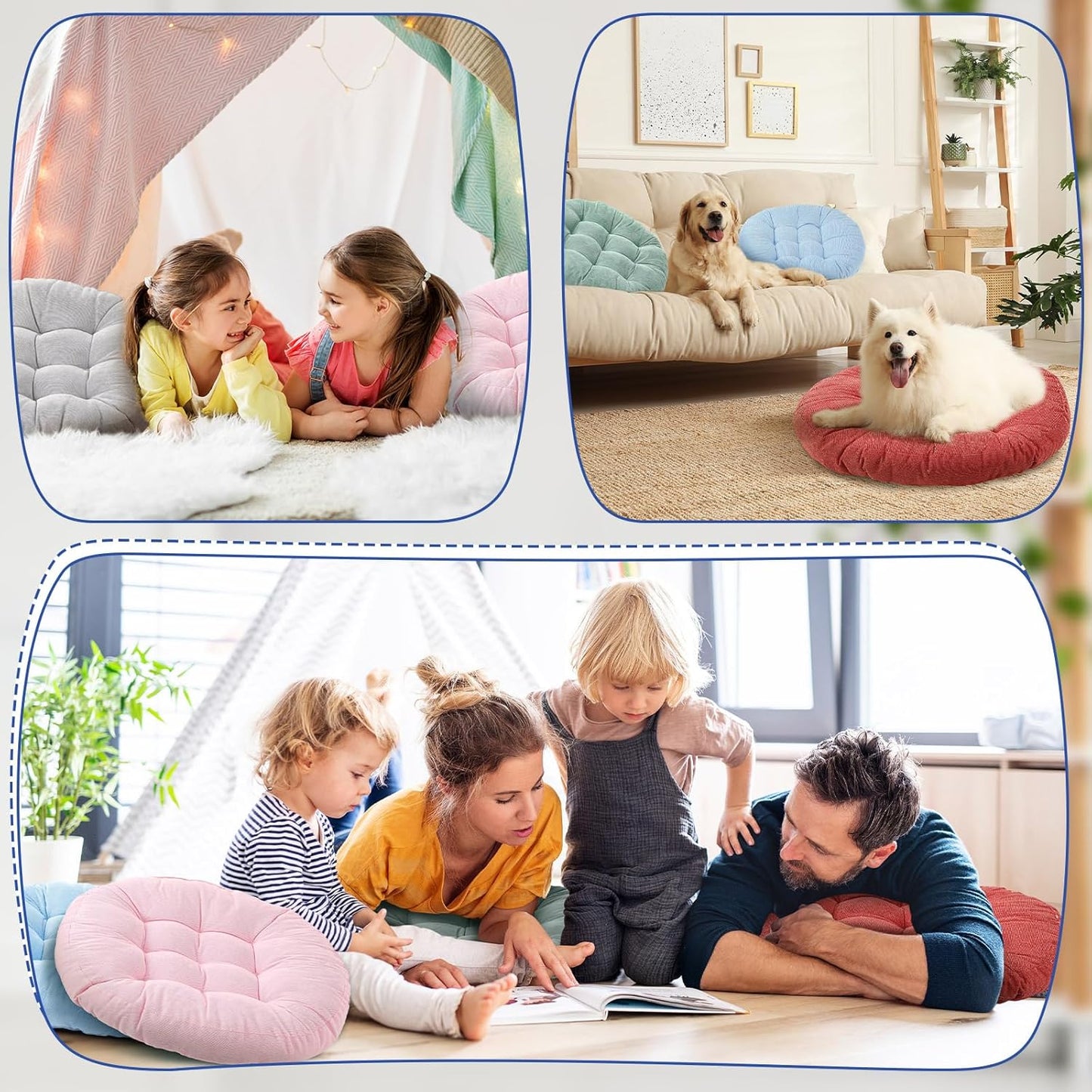 Jerify Floor Pillow Cushions Large Round Square Large Meditation Floor Pillow for Classroom Adult Meditation Picnic Party Seating Learning Daycare School(Square,Mixed Colors,4 Pcs)