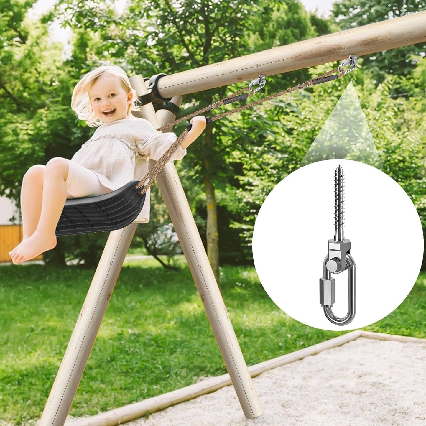SELEWARE Heavy Duty 180° Swing Hangers, Stainless Steel Eye Screw Bracket, 1800 LB Capacity Playground Yoga Hammock Rope Tire Web Chair Sandbag Punching Bag Porch Swing Sets (6 Pack)