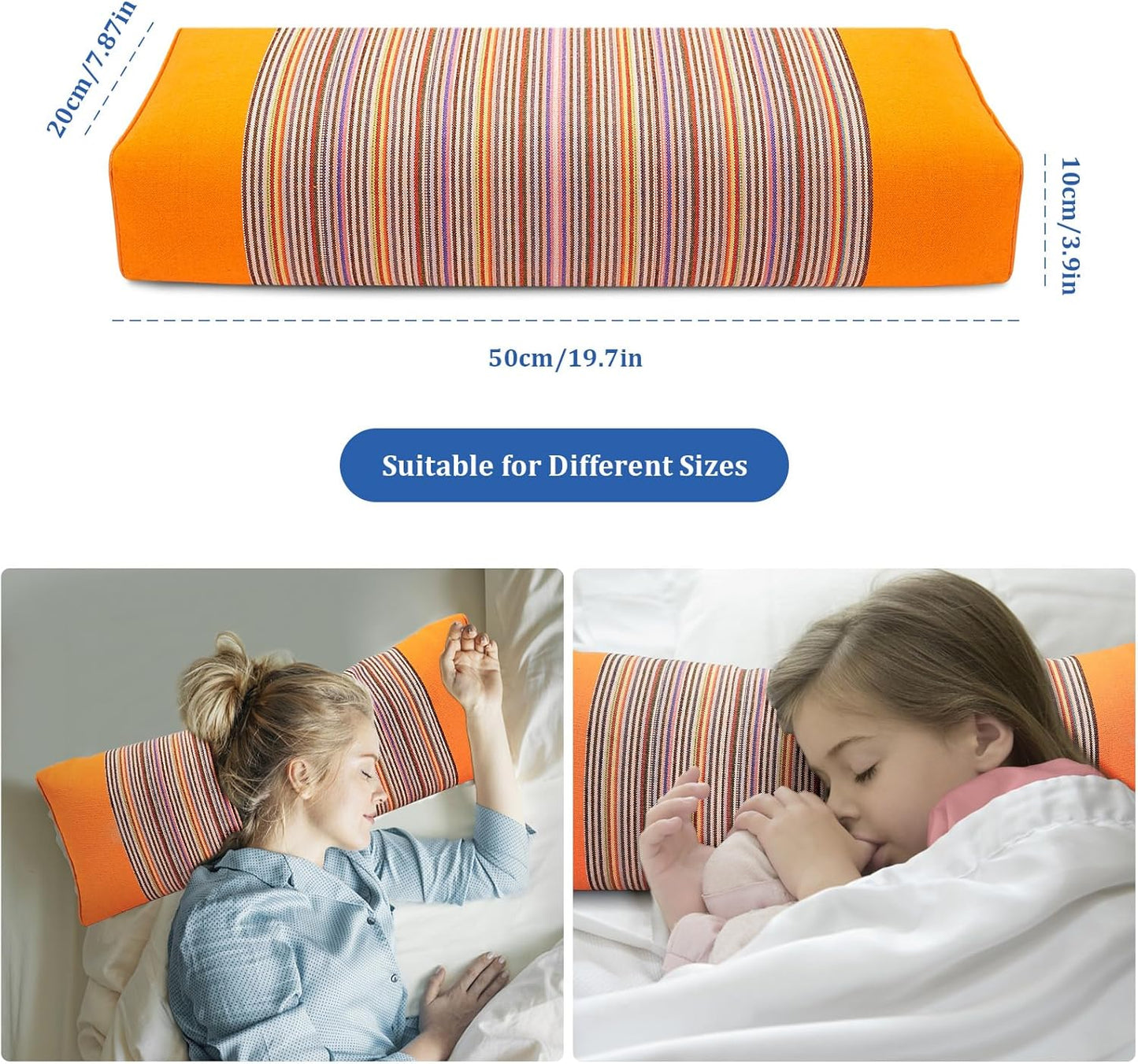 Adjustable Buckwheat Hull Pillow for Neck Pain Relief (21x8x4in) Natural Cooling Cervical Support Organic Pillow for Side & Back Sleepers with Night Sweats (Grey)