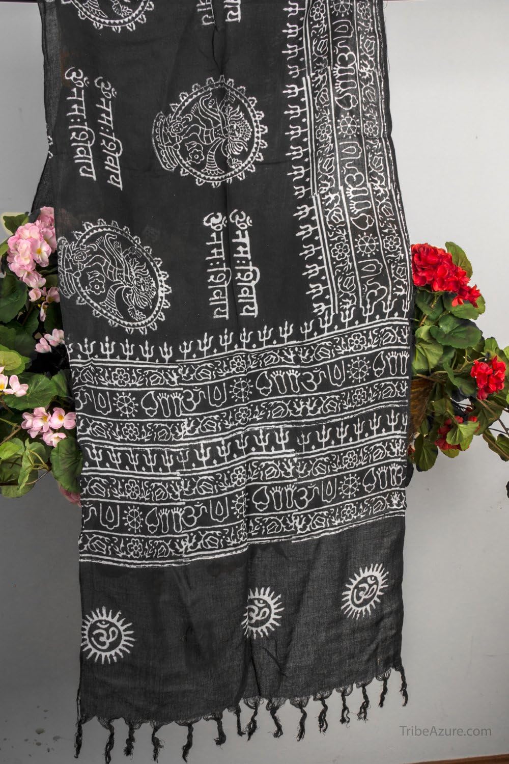 Tribe Azure Fair Trade Large Scarf Wrap Yoga Soft Cotton Mix Hand Printed Boho Bohemian White Black Yellow