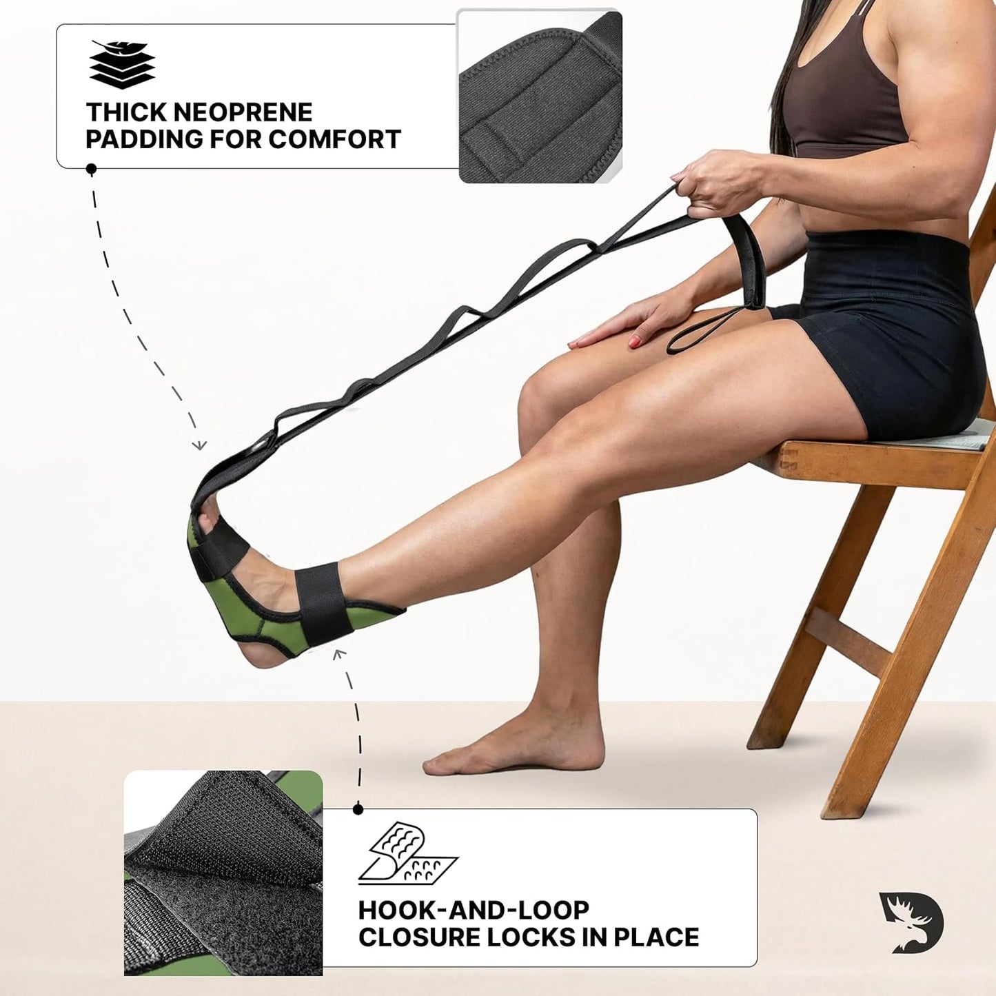 DMoose Fitness Foot & Calf Stretcher with Adjustable Padded Stretching Strap for Plantar Fasciitis, Hamstring, Heel Spurs and Achilles Tendonitis Relief - Yoga Leg Stretch Strap for Flexibility
