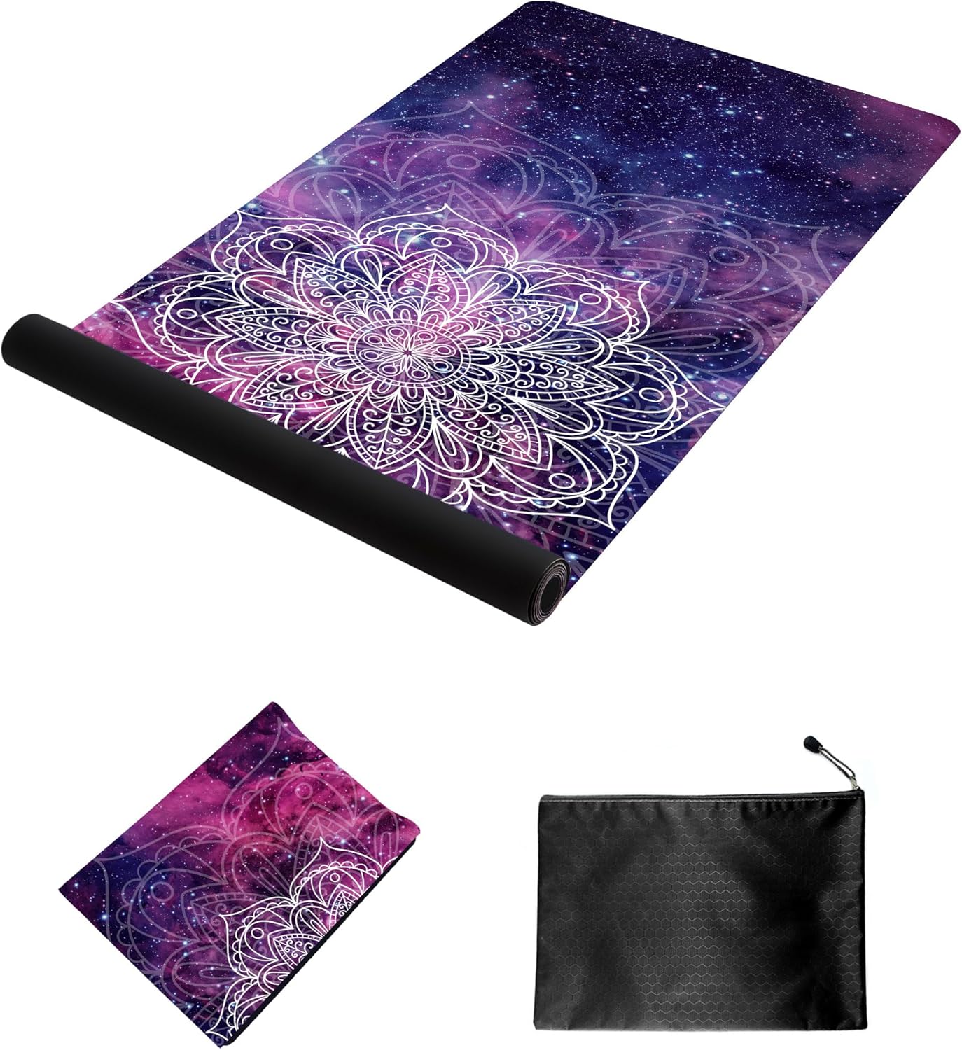 nuveti Printed Travel Yoga Mat-1/16 Inch Thick Non Slip Fitness Workout Mat with Carrying Bag, Foldable Lightweight Suede & Natural Rubber Yoga Mat for Yoga Pilates and Fitness 72" L x 24" W x 1.5mm