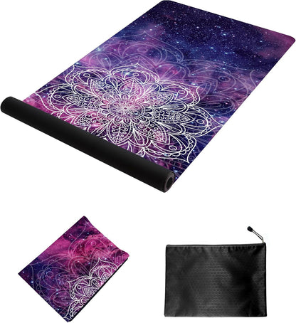 nuveti Printed Travel Yoga Mat-1/16 Inch Thick Non Slip Fitness Workout Mat with Carrying Bag, Foldable Lightweight Suede & Natural Rubber Yoga Mat for Yoga Pilates and Fitness 72" L x 24" W x 1.5mm