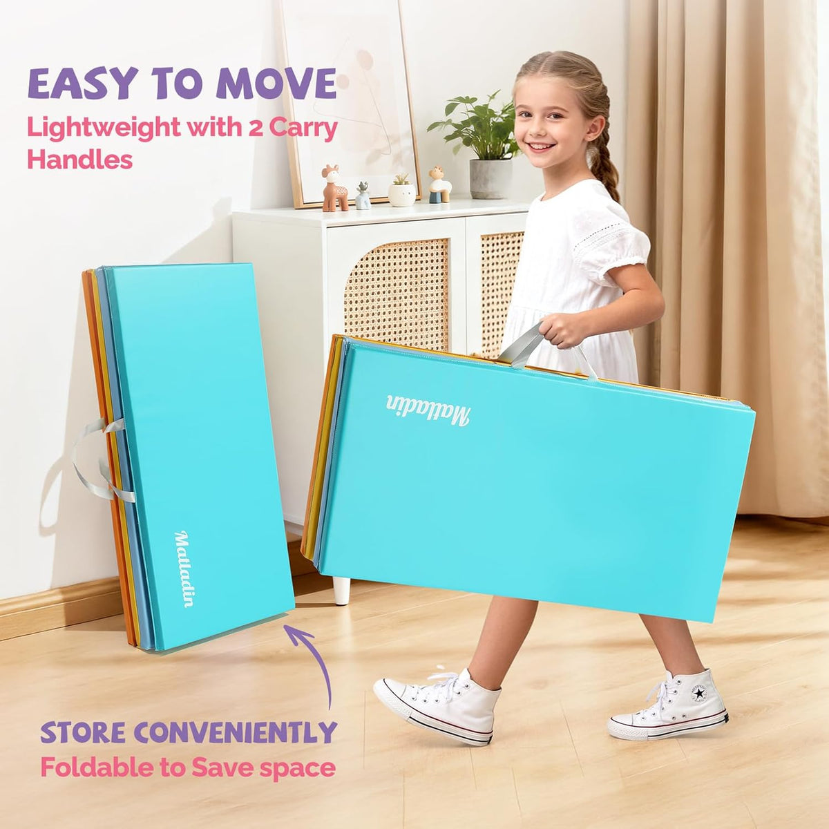 Folding Gymnastics Mat for Kids, 6'x3'x1"/8'x3'x1" PU Leather Gym Exercise Mats for Tumbling, Cheer, Yoga, Fitness, Pilates and Martial Art
