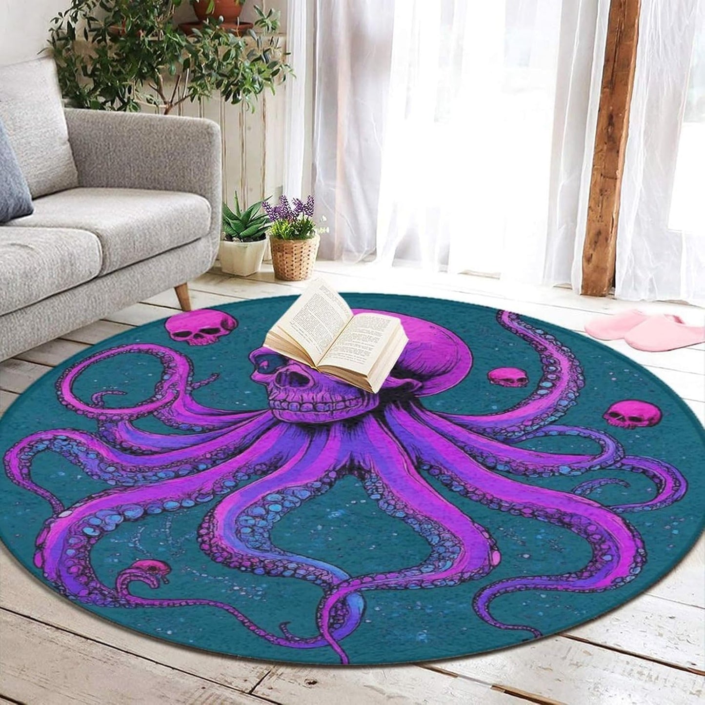 Home Decor Non Slip Kitchen Office Circle Rug, Machine Washable Modern Round Area Rug, Room Sofa Yoga Soft Round Carpet Purple Galaxy Trippy Space Astronaut Art, 36inch