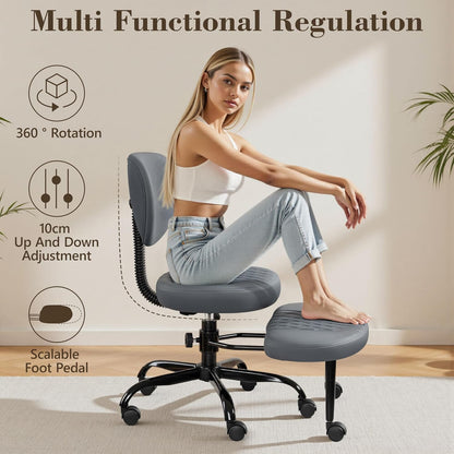 AtHope Ergonomic Cross Legged Office Chair with Wheels - Adjustable Height for Meditation, ADHD Desk & Yoga - Wide Criss Cross Design with Lumbar Support, Kneeling Chair - Black