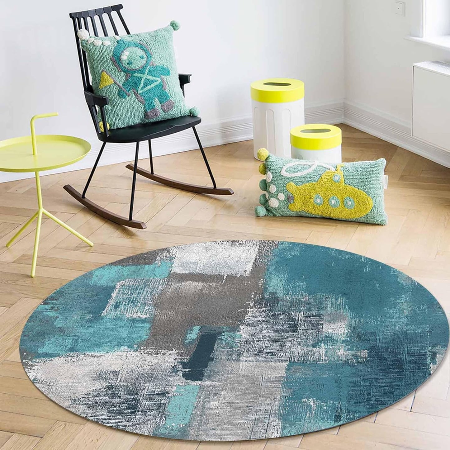 Orange Round Area Rug for Living Room 6 ft Abstract Modern Contemporary Rug Carpet Floor Mat Yoga Mat for Boys Girls Playroom Home Decor 6 ft