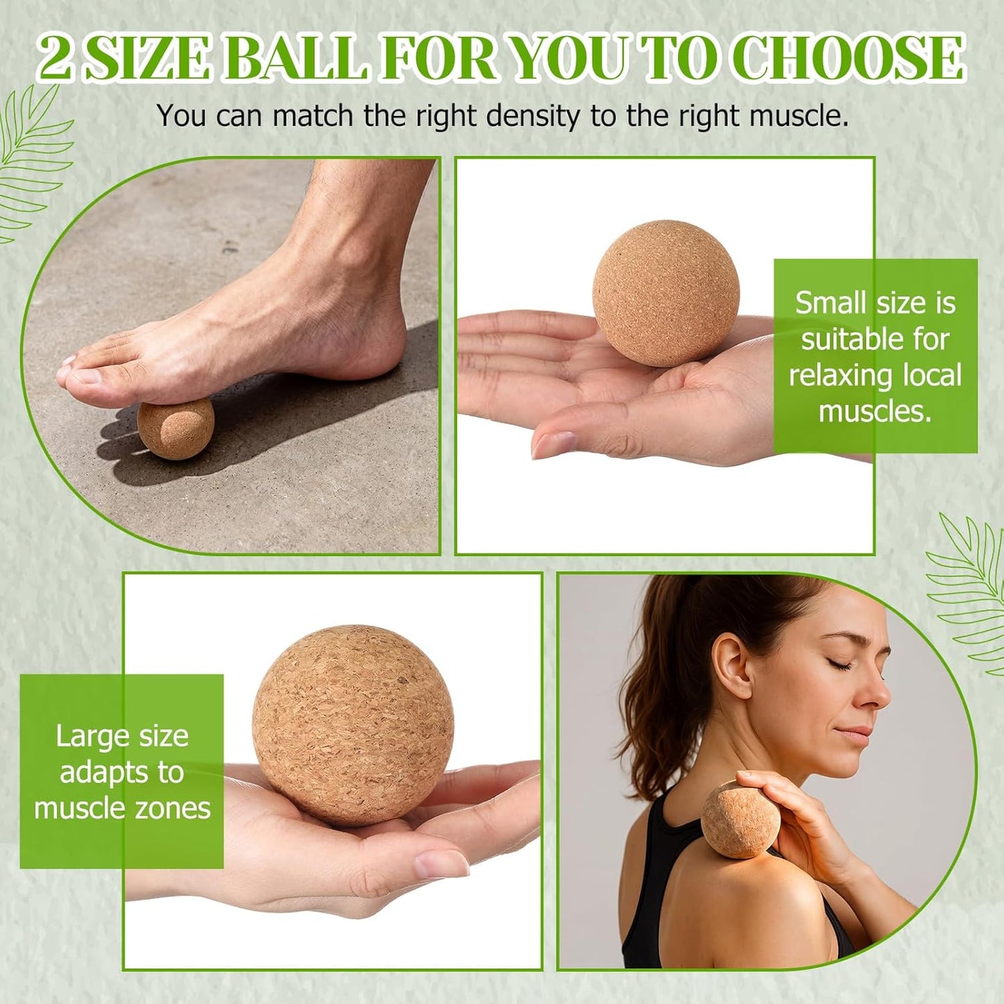 4 Pack Cork Massage Ball Roller for Massage Fascia Release After Exercise Yoga Point Therapy Relax Muscles Relieve Stress Tools