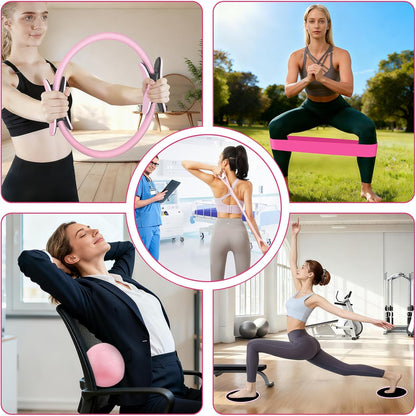 Hoedia 17 PCS Pilates Kit for Women, Pilates Equipment Ring and Ball Set with Resistance Bands, Yoga Strap, Core Sliders, Socks, Bag & Guide for Starter Home Workout Fitness Gym Essentials