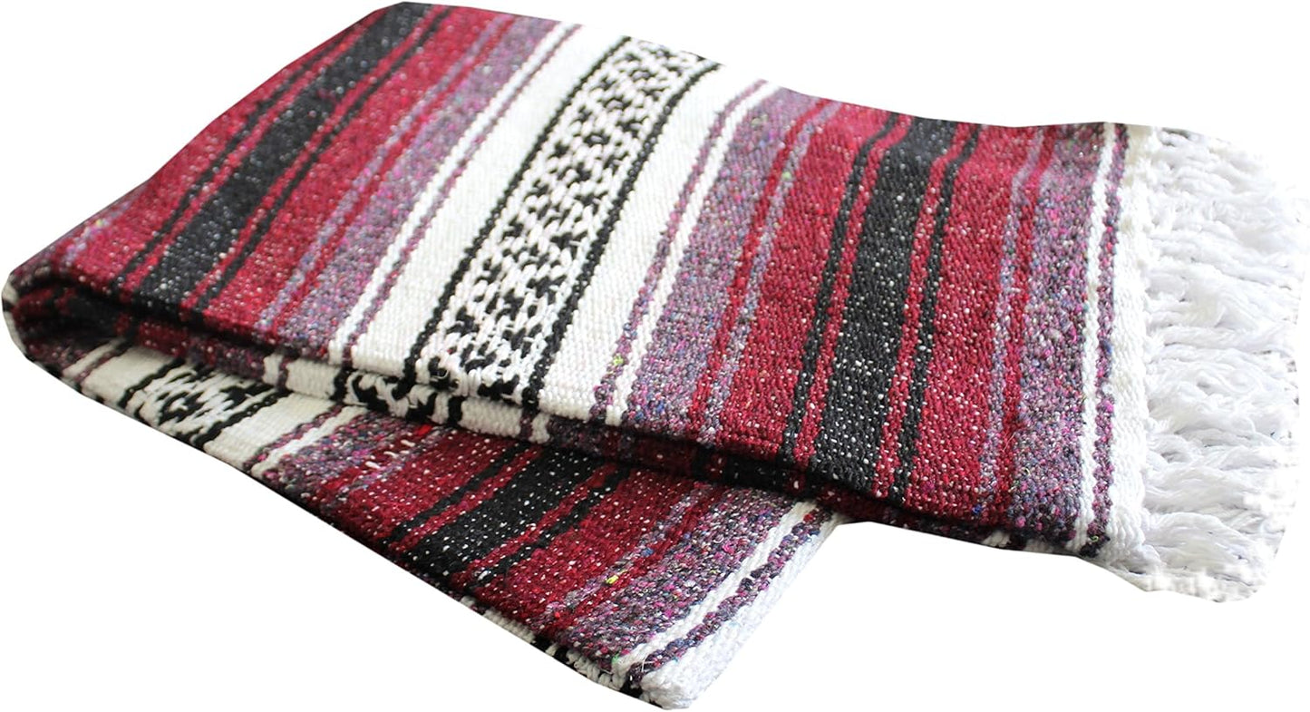Del Mex Classic Mexican Blanket, Large Authentic Woven Falsa Throw (70"x50"), Artisan Southwest Décor for Beach, Yoga, Outdoors (Lavender)
