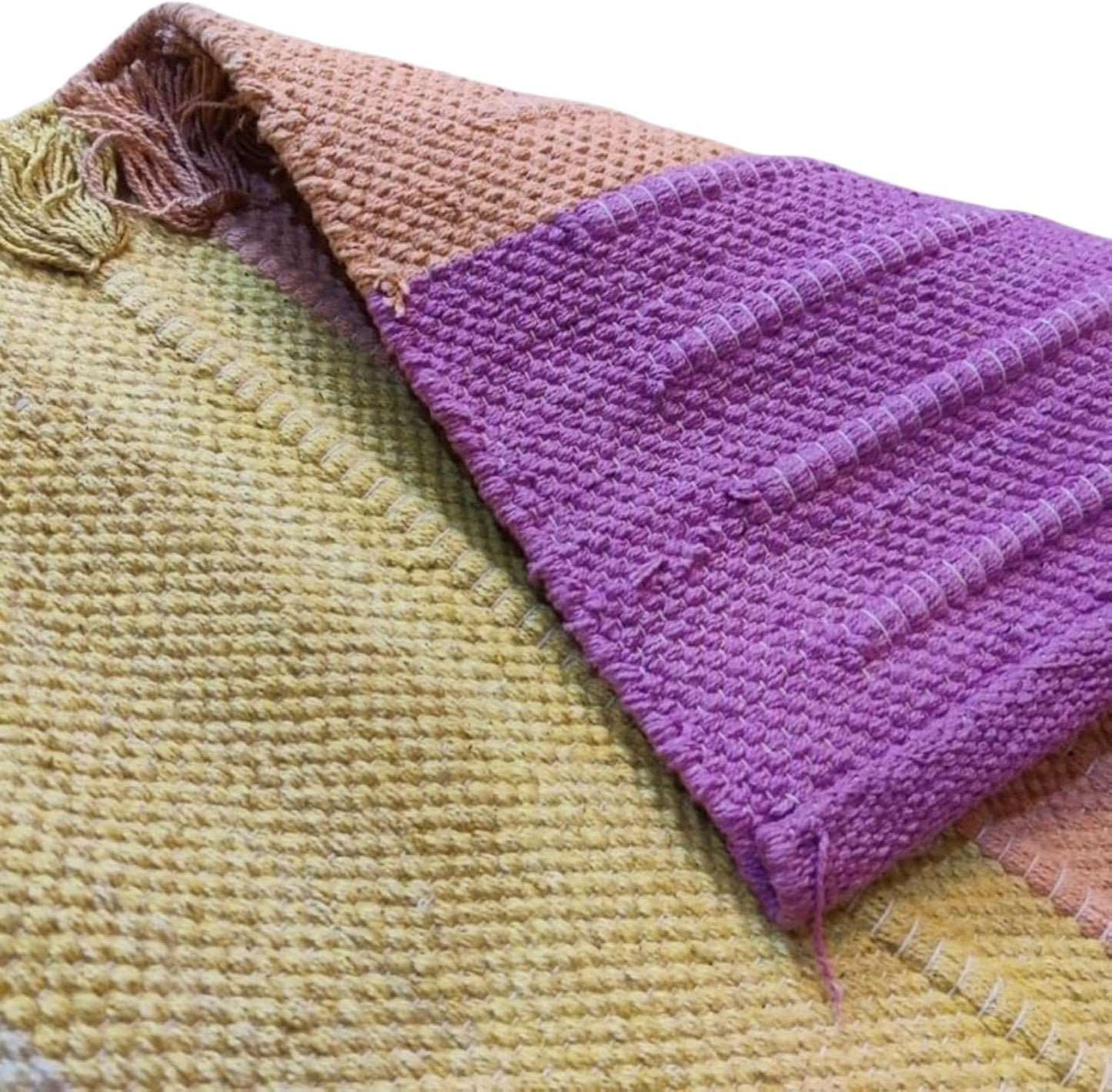 Indian Handmade100 % Organic Anti Skid Multi Colour Cotton Yoga Mat - Eco-Friendly Hand-Woven Rug - Non-Slip & Thick (24”x72”x5mm) for Hot yoga & Everyday Fitness at Home - Comfortable & Foldable Extra-Long Mat