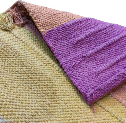 Indian Handmade100 % Organic Anti Skid Multi Colour Cotton Yoga Mat - Eco-Friendly Hand-Woven Rug - Non-Slip & Thick (24”x72”x5mm) for Hot yoga & Everyday Fitness at Home - Comfortable & Foldable Extra-Long Mat