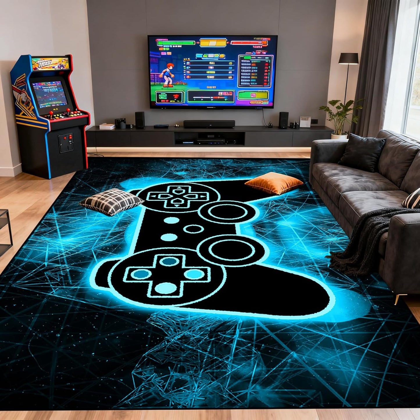 Video Game Rug - Gaming Themed Rug Gamepad Controller Area Rugs for Bedroom Gaming Carpet for Boys Game Carpet for Playrooms Bedroom Doormat Yoga Mats