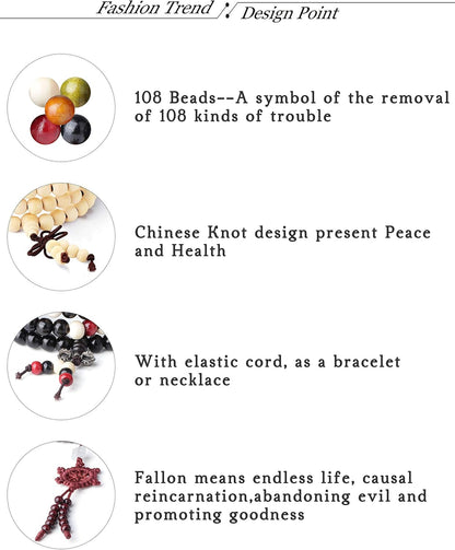 LOYALLOOK 12Pcs 108 Mala Bead Bracelets 8MM Buddhist Prayer Strand Sandalwood Wood Beaded Bracelet Necklace Elastic Handmade Multilayer Tibetan Buddha Link Wrist Bracelets Meditation Necklace Chain