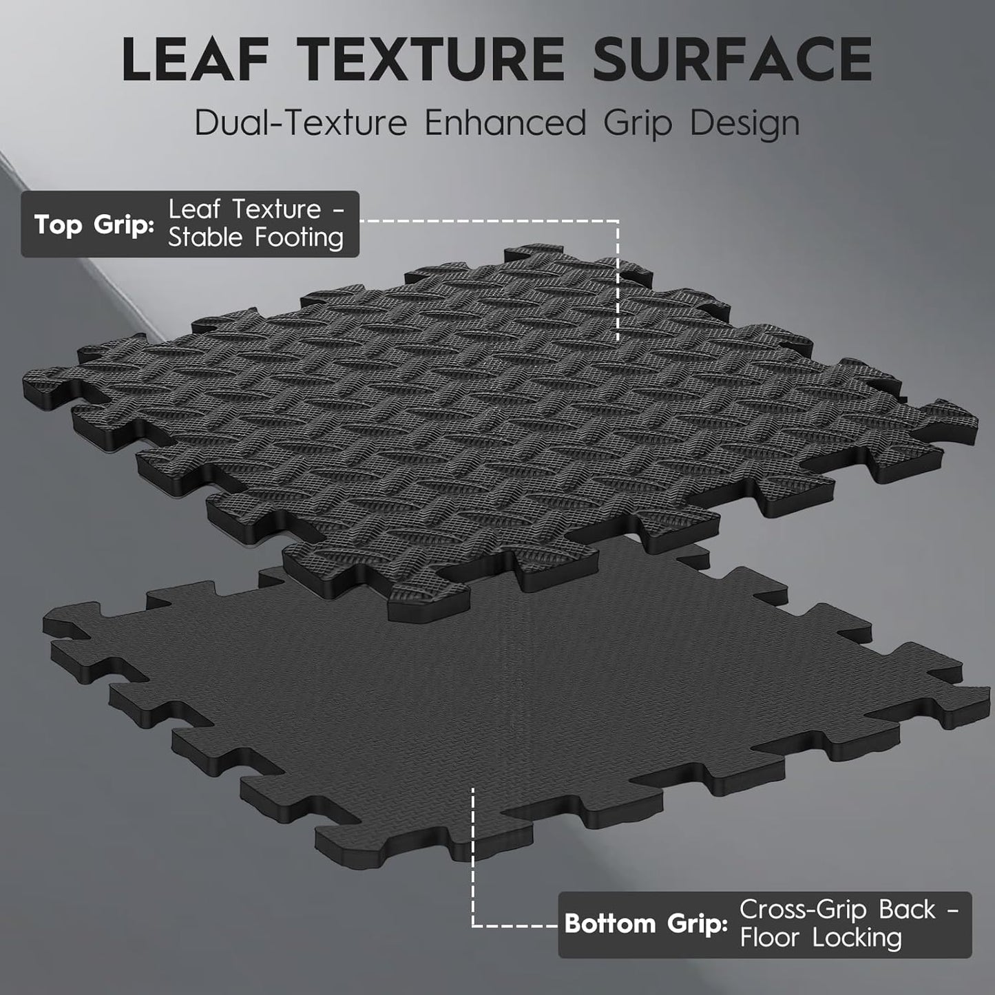 18 Tiles Puzzle Exercise Mat, 12.6" x 12.6" x 0.4", 18 Sq Ft EVA Interlocking Foam Floor Tiles, Non-Slip, Protective, Water-Resistant Flooring for Home Gym & Workout Equipment