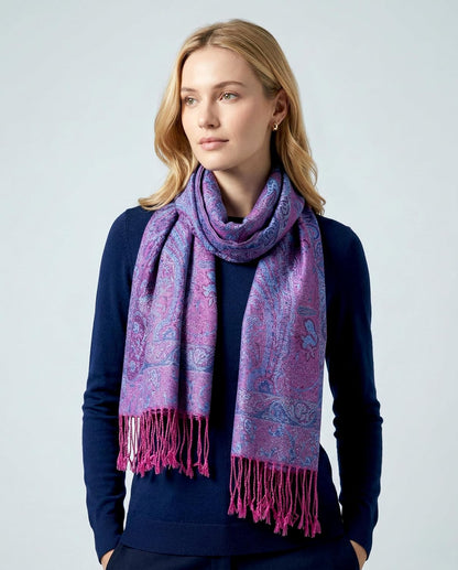 Achillea Reversible Paisley Pashmina Rave Scarf – Exotic Indian Shawls and Wraps for Evening Dresses, Festivals, All Seasons - Colors B