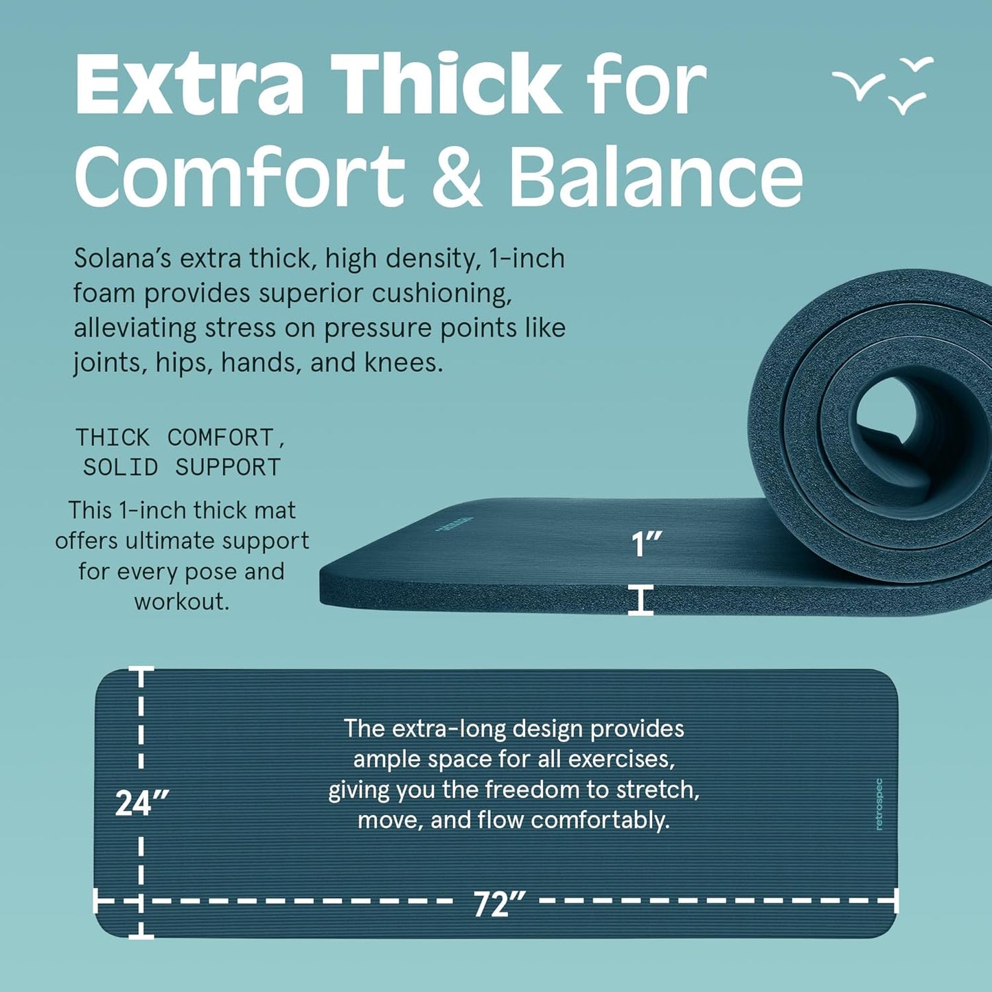 Retrospec Solana Yoga Mat 1" Thick w/Nylon Strap for Men & Women - Non Slip Exercise Mat for Home Yoga, Pilates, Stretching, Floor & Fitness Workouts
