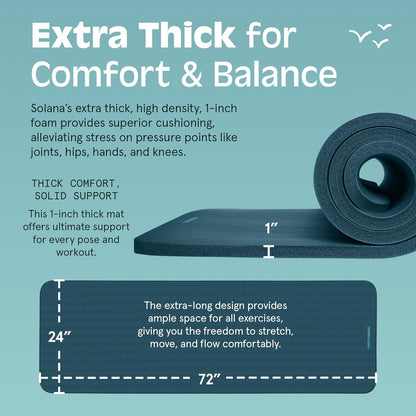 Retrospec Solana Yoga Mat 1" Thick w/Nylon Strap for Men & Women - Non Slip Exercise Mat for Home Yoga, Pilates, Stretching, Floor & Fitness Workouts